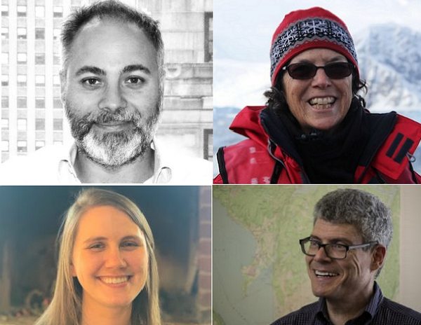 (좌측 위부터 시계방향으로) 태드 파울로스키 교수, 마지 터린 책임자, 폴 갈레이 보좌관, 로셀 디세라 학생 [출처=컬럼비아클라이밋스쿨] 