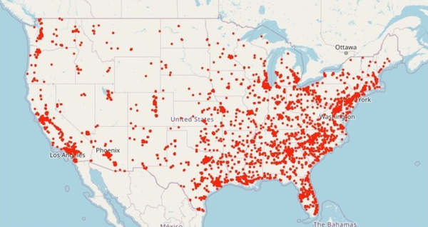 2022년 1월부터 5월 24일까지 지역별 총기사망한 사례. 총기폭력아카이브 