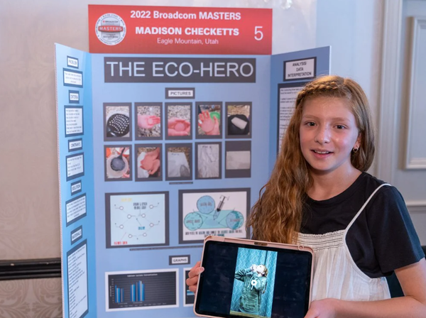 메디슨 체케츠는 중학생을 위한 미국 최고의 STEM 대회인 2022 브로드컴 마스터스 대회에서 최종 후보 30명 중 한 명으로 선정되었다. Courtesy of Society for Science