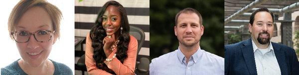 에듀테크 컨설턴트이자 교육자 카를 후커는 관련 전문가 레베카 영, 나타샤 아데비, 존 그레고리와 함께 팟캐스트를 통해 디지털 문해력 향상의 중요성을 논의했다. (왼쪽부터) 레베카 영, 나타샤 아데비, 존 그레고리, 카를 후커. 델테크놀로지스 