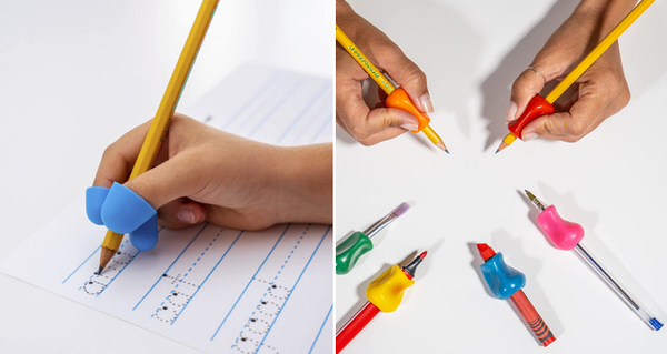 손가락을 넣을 수 있는 공간이 있어 올바른 손가락 위치를 익힐 수 있도록 도와주는 필기도구와 3면에 쿠션감 있는 펜슬 그립. 아마존